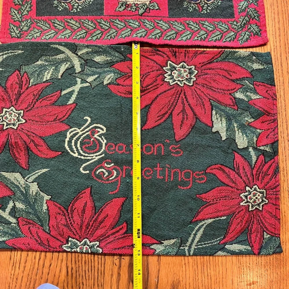 Christmas Tapestry Placemats‎ Holiday Decor Poinsettia Candle Bells Tree Wreath